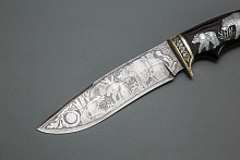 Нож Скиф (Дамасская сталь, Граб, Инкрустация медведь, Резьба, Мельхиор)