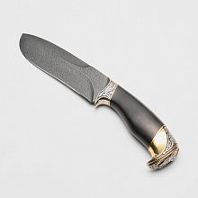 Нож Хряк (Дамасская сталь, Дерево, Жёлтый металл)