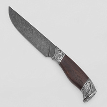 Нож Трофейная охота-1 ( Дамасская сталь, Дерево, Белый металл)